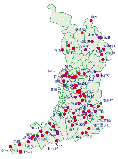 大阪府鳥類繁殖分布図（スズメ目）